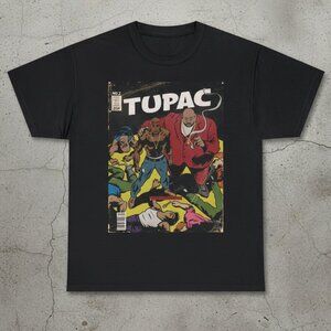 Tupac Comic Book Art Vintage 90s Hip Hop Graphic Tee Black